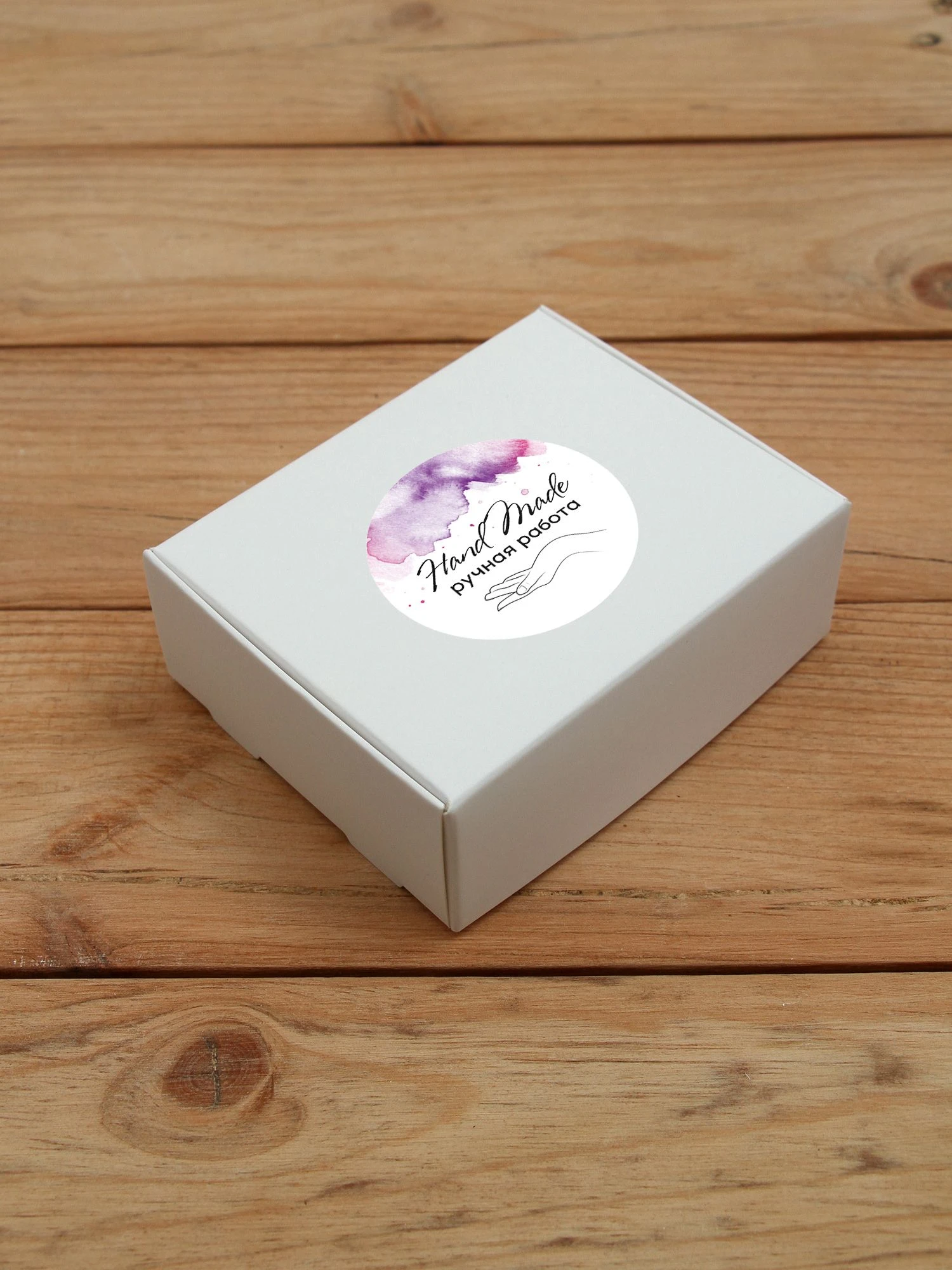 Наклейка стикер глянцевая круглая 40 мм 150 шт "Hand Made Ручная работа v1"