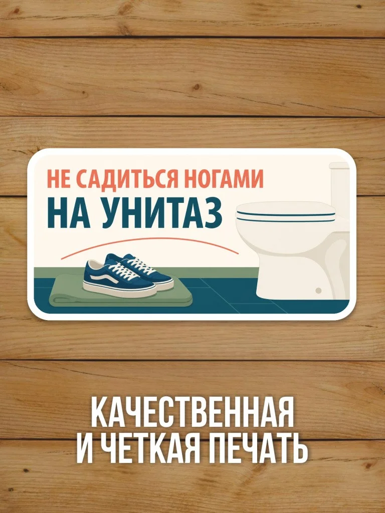 Наклейка «Не садиться ногами на унитаз» от Бумажного Барона