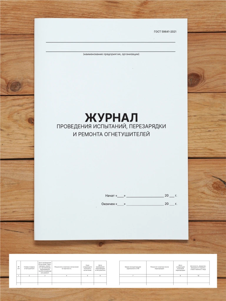 1 шт Журнал проведения испытаний перезарядки и ремонта огнетушителей (ГОСТ 59641-2021)