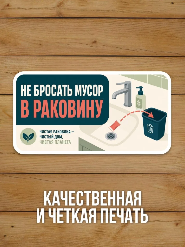 Наклейка «Не бросать мусор в раковину» от Бумажного Барона