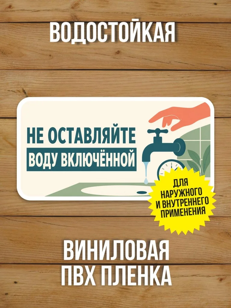 Наклейка «Не оставляйте воду включённой» от Бумажного Барона