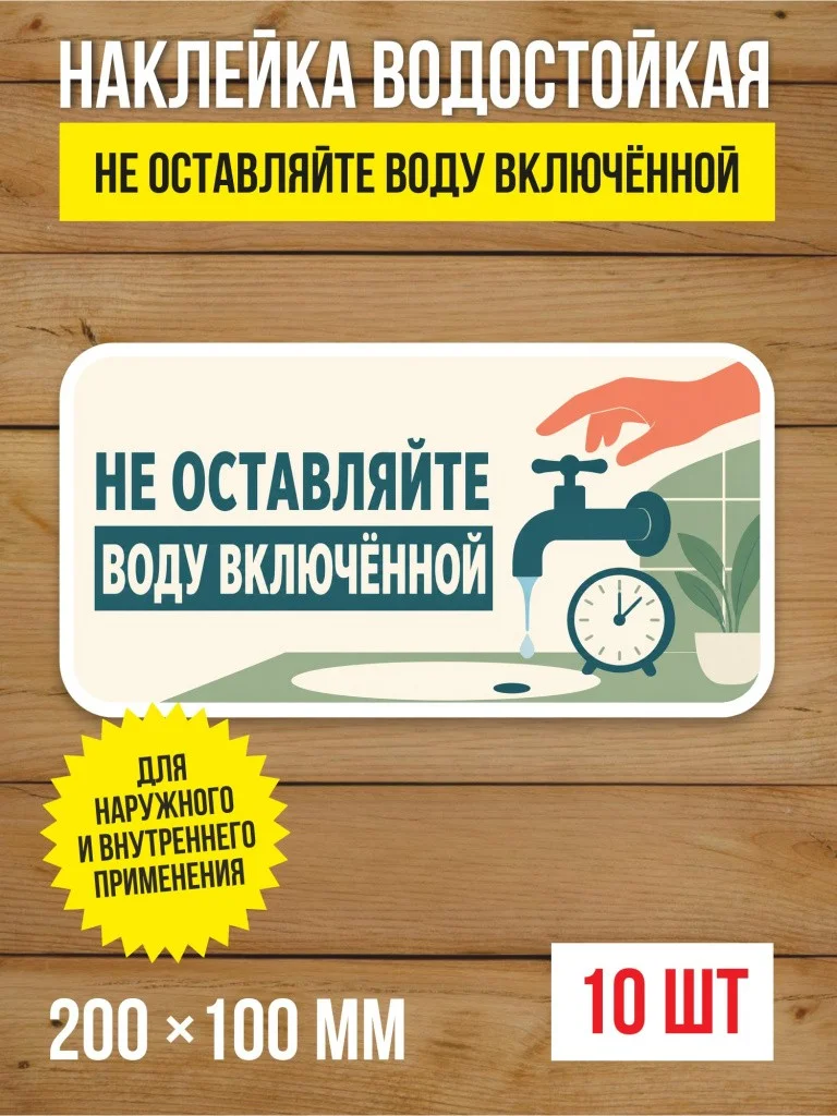 Наклейка «Не оставляйте воду включённой» виниловая, 200х100 мм, 10 шт