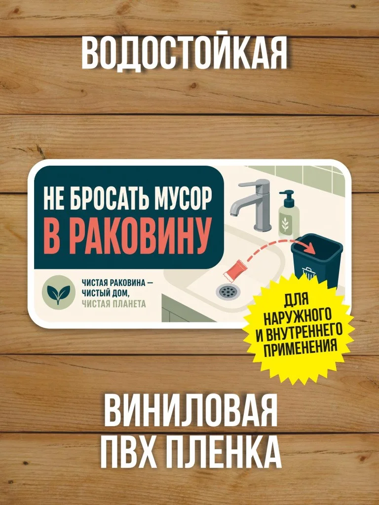 Наклейка «Не бросать мусор в раковину» от Бумажного Барона