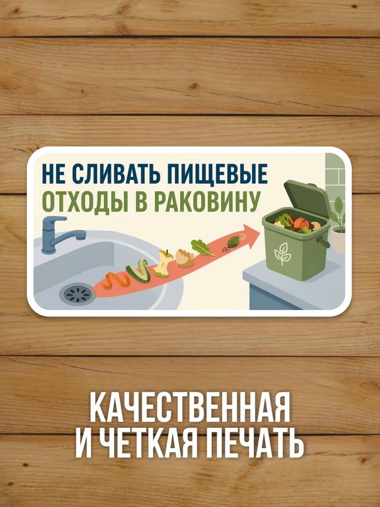 Наклейка «Не сливать пищевые отходы в раковину» от Бумажного Барона