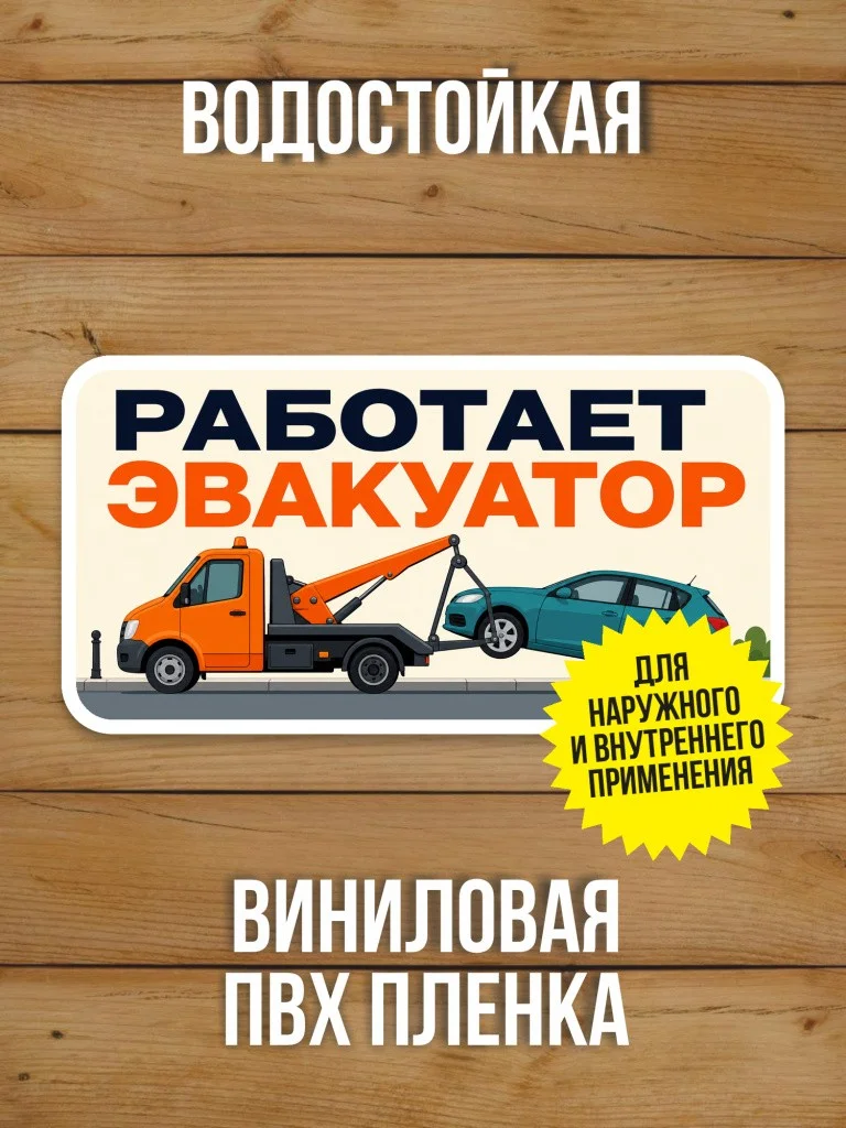 Наклейка «Работает эвакуатор» от Бумажного Барона