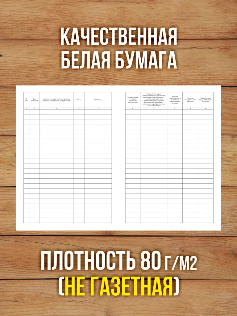 1 шт Журнал входного контроля и контроля качества получаемых деталей, материалов, изделий, конструкций и оборудования