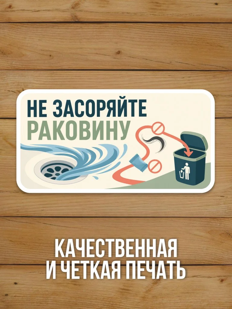 Наклейка «Не засоряйте раковину» от Бумажного Барона