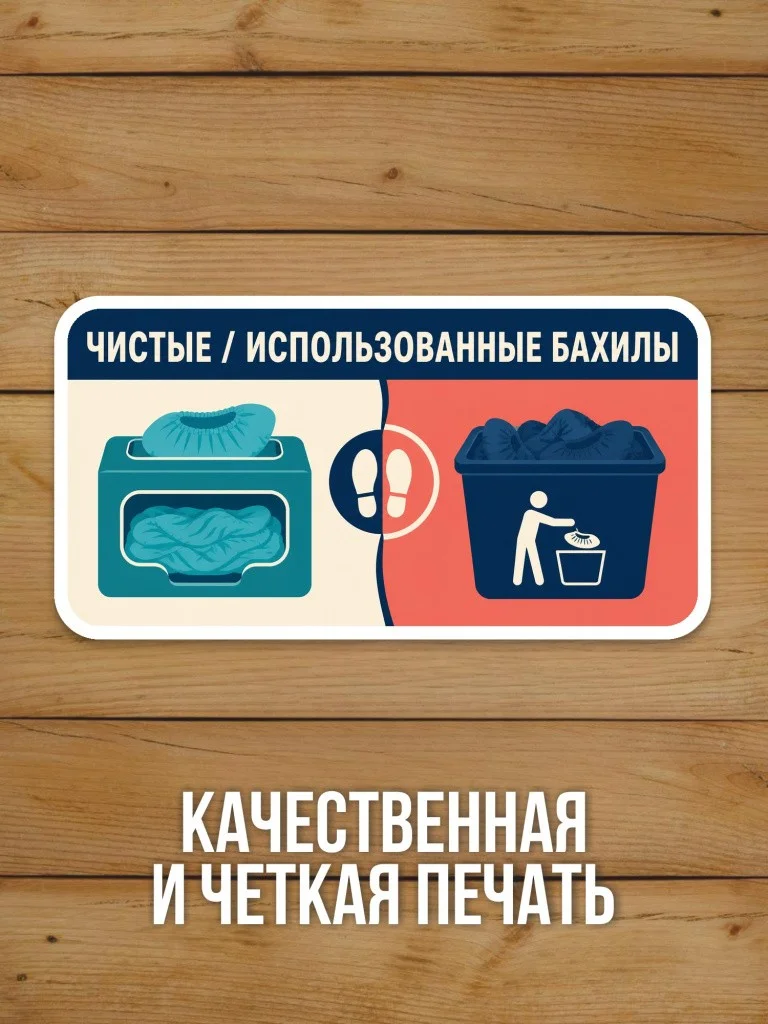Наклейка «Чистые / использованные бахилы» от Бумажного Барона