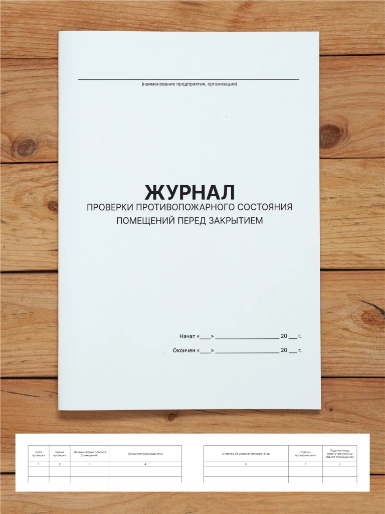 1 шт Журнал проверки противопожарного состояния помещений перед их закрытием