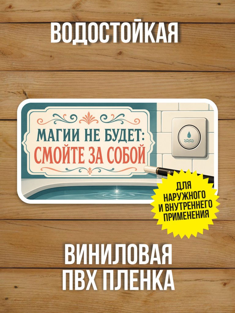 Наклейка «Магии не будет: смойте за собой» от Бумажного Барона