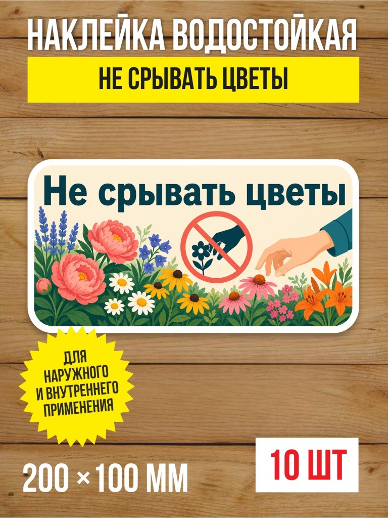 Наклейка «Не срывать цветы» виниловая, 200х100 мм, 10 шт