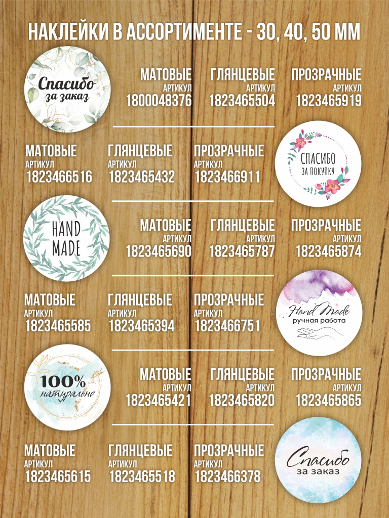 Наклейка стикер матовая круглая 40 мм 150 шт "Ручная работа"
