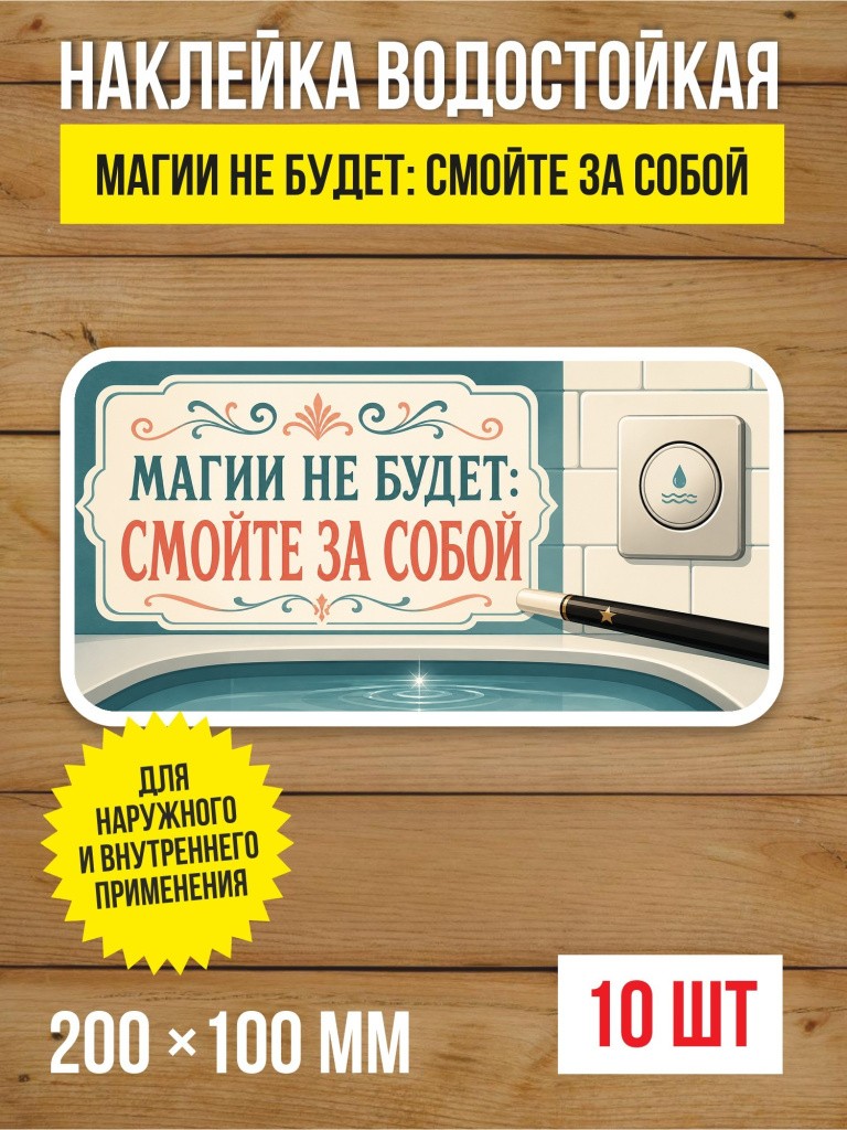 Наклейка «Магии не будет: смойте за собой» виниловая, 200х100 мм, 10 шт