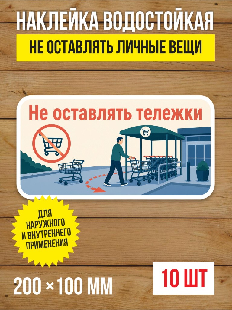 Наклейка «Не оставлять личные вещи» виниловая, 200х100 мм, 10 шт