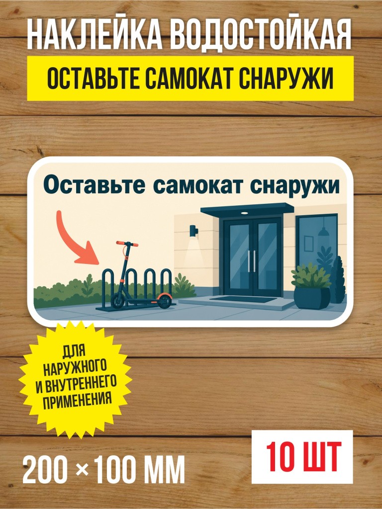 Наклейка «Оставьте самокат снаружи» виниловая, 200х100 мм, 10 шт